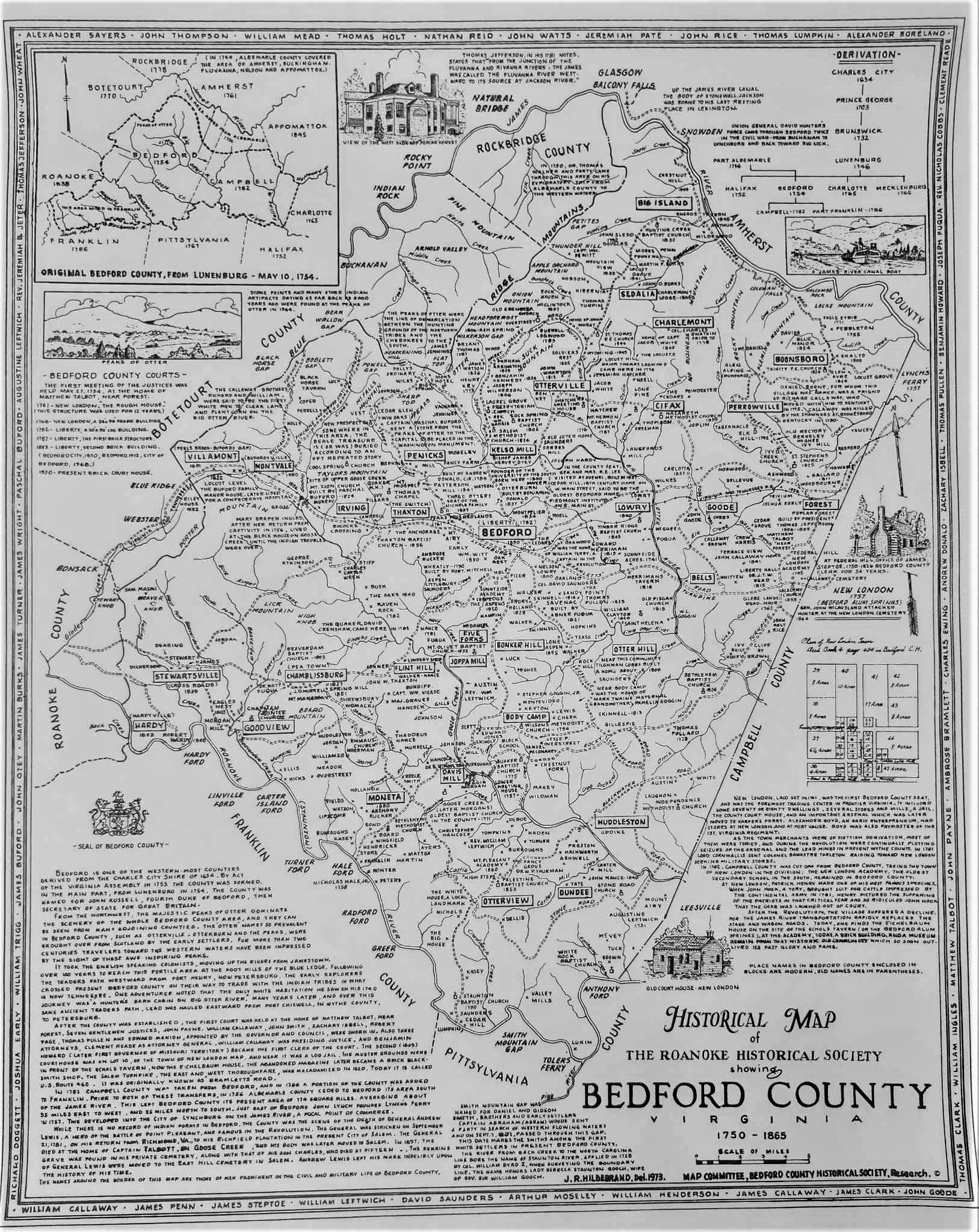 1750-1865 Historical Map of Bedford County 25x30in